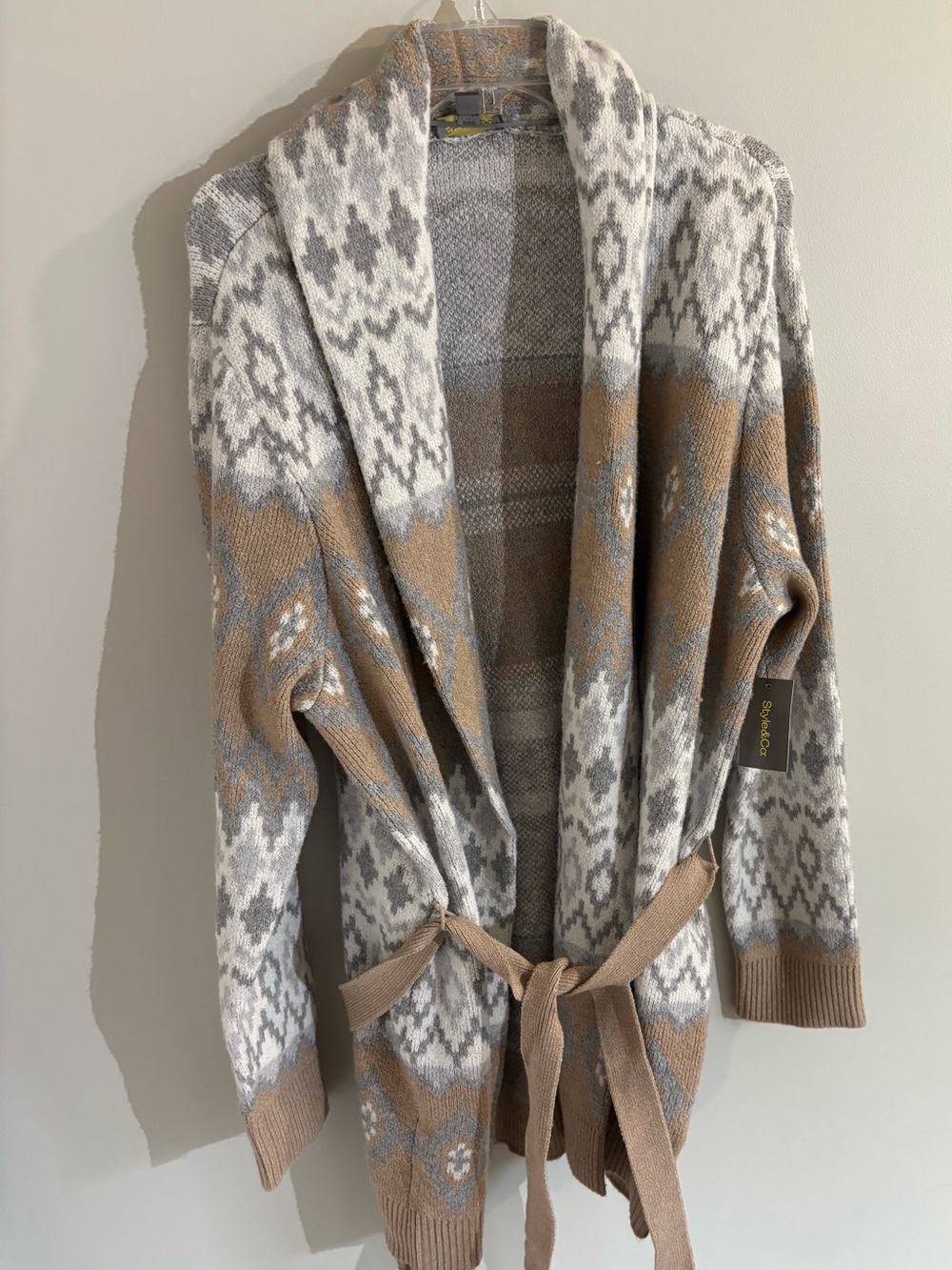 Style & Co Women’s Fair Isle Belted Cardigan Size L NWT